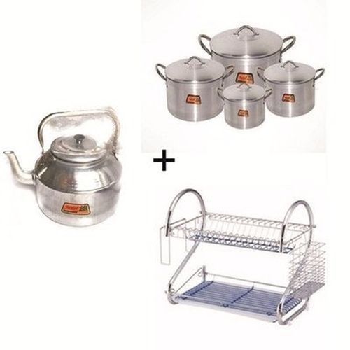 Kitchen Bundle - Kettle, Plate Rack & 4 IN 1 Set Of Pot.